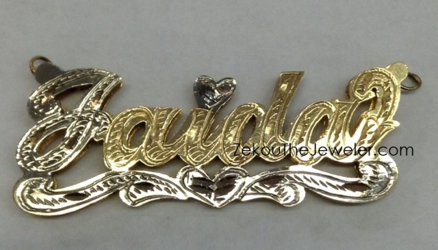 14K GP & Silver 3-D Name NECKLACE/free chain/PERSONALIZED-Style 1